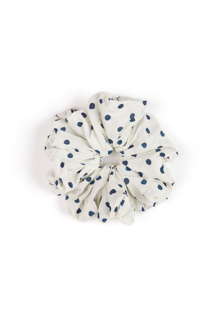 Scrunchie |Cream Polka Navy